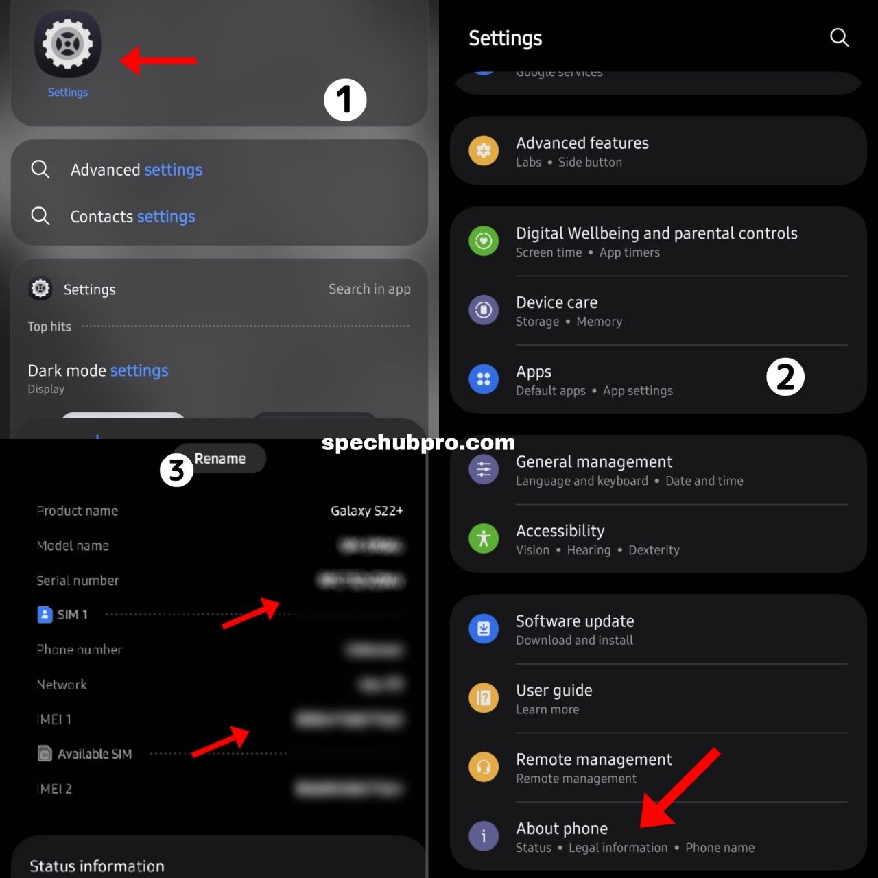 Checking a Samsung Galaxy phone's model number and IMEI in Settings